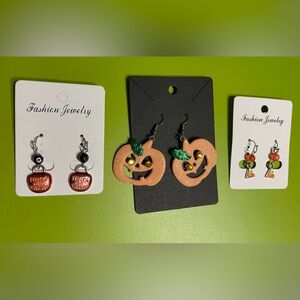 Lot of 3 pair Halloween earrings. Wire, pierced, drop. EUC.